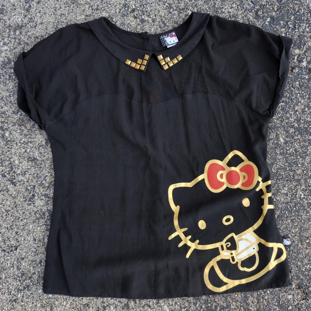 Sanrio 2012 XL Glamorous Hello Kitty Studded Black & Gold Blouse